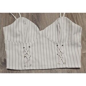 A Calin by Flying Tomatoes 100% Polyester Top Size Medium Pinstriped Zipper Back